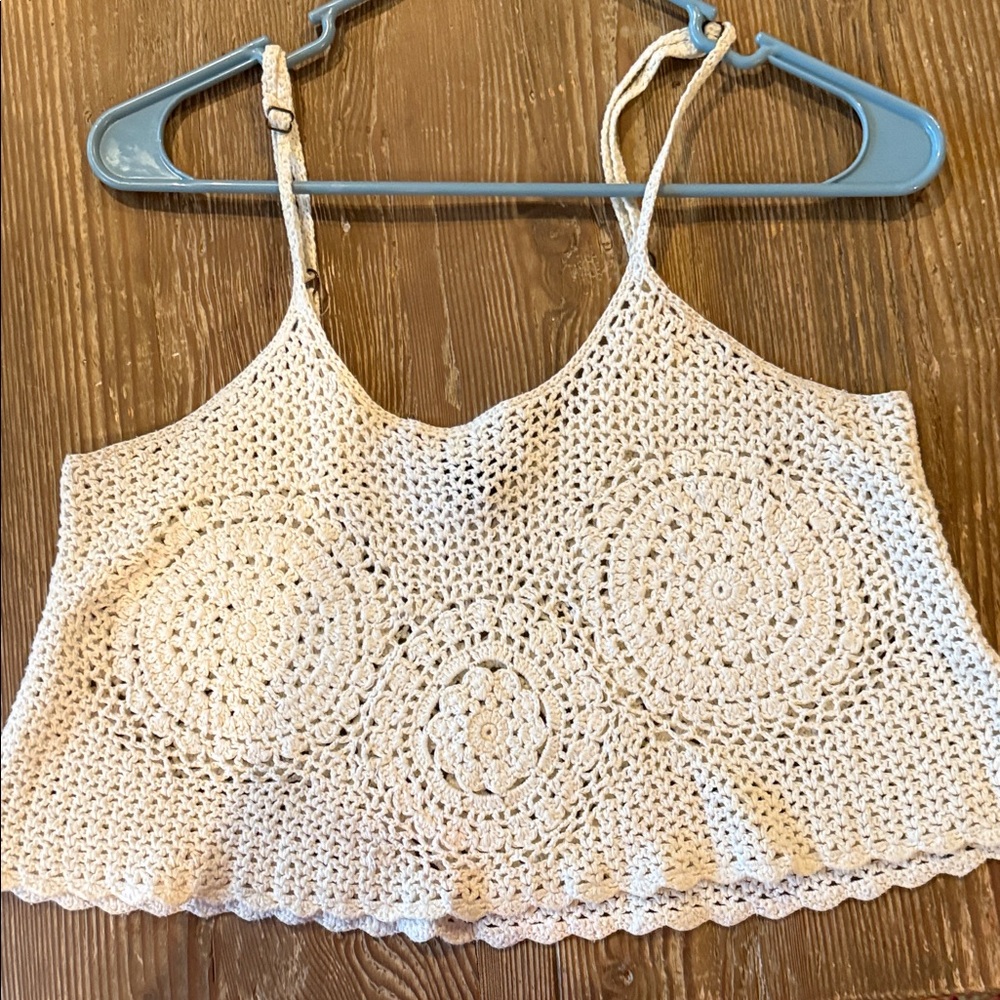 Forever 21 Ivory Crochet Knit Crop Tank